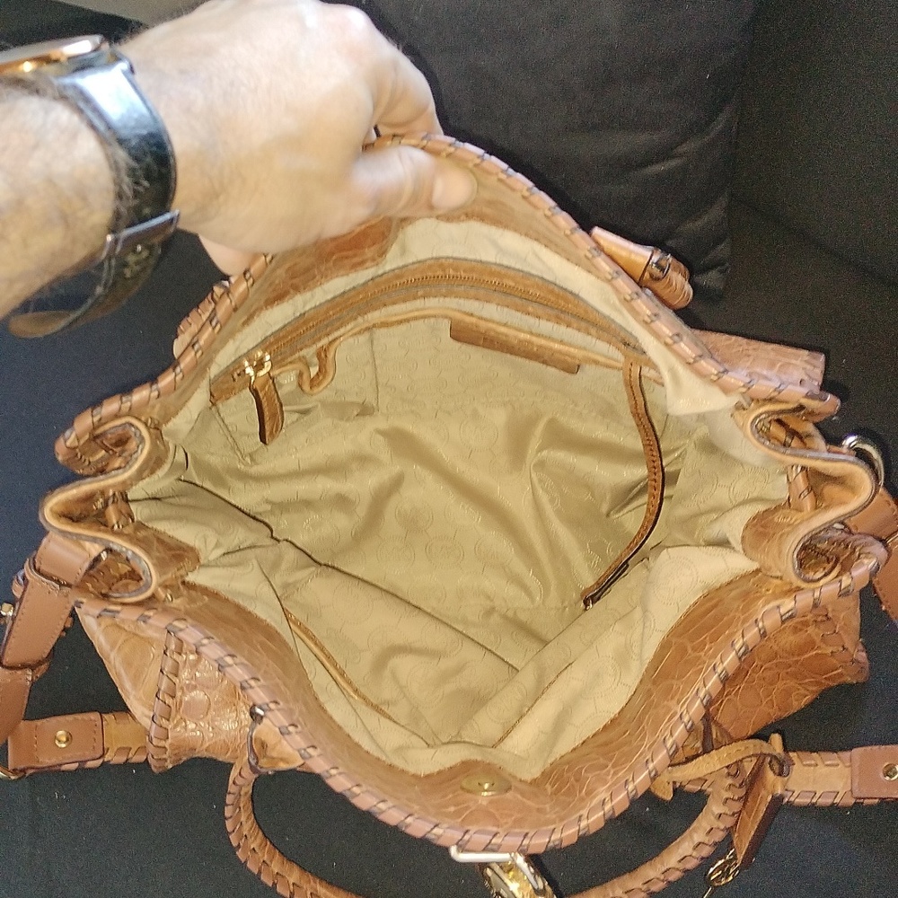 RARE Michael by Michael Kors brown crock embossed leather Hamilton satchel - Picture 12 of 15